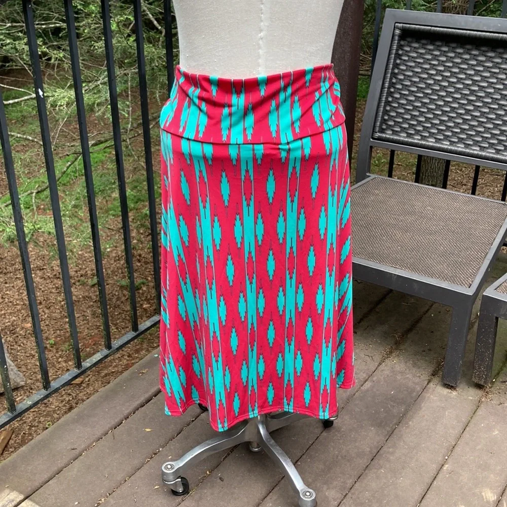 LuLaRoe bright colored skirt full length, pink/turquoise pattern sz. XL* - Picture 2 of 3
